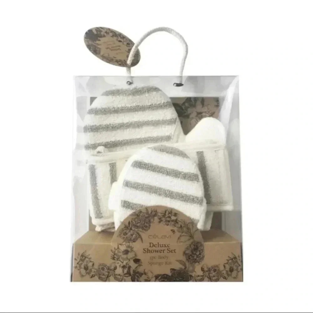 3PC Deluxe Spa Shower Sponge Scrub Gift Set Kit